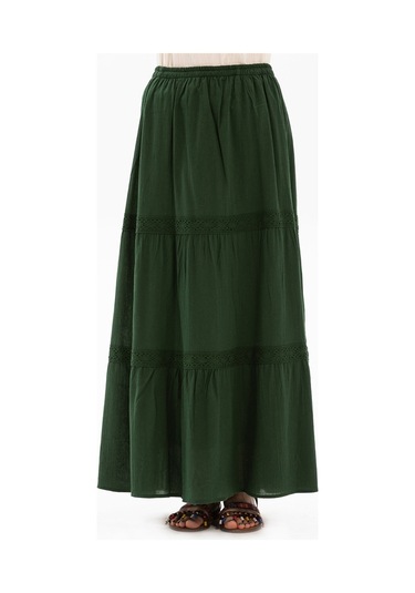 Uzun Şile Bezi Dantelli Etek Yeşil