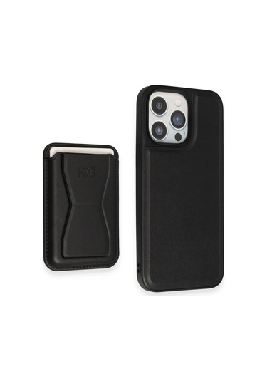 İphone 14 Pro Kılıf Hd Deri Luxury Magnet Kartvizitli Kapak - Siyah