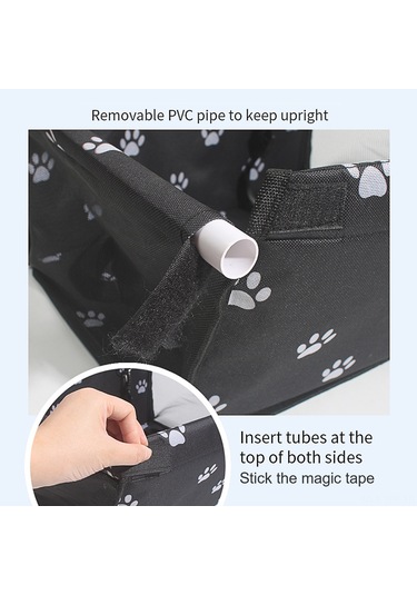 Geeroyoo Araç İçi Kullanım İçin Su Geçirmez Çıkarılabilir Kedi Ve Köpek Taşıma Yatağı - Siyah Ayak İzi Desenli