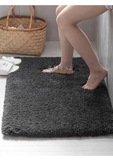 Saraz Halı Su Emici Banyo Ayak Halısı Havlusu Pofuduk Kaymaz Yıkanabilir Tüylenmez 40 X 60antrasit Antrasit