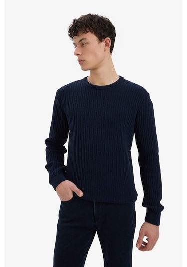 Defacto Standart Fit Bisiklet Yaka Basic Dokulu Triko Kazak E0811ax25wnnv64 Lacivert