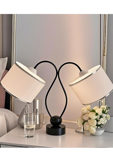 Kuğu Abajur Metal Gövde Kumaş Başlık Siyah