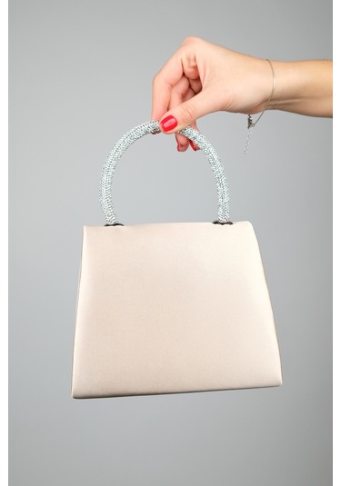 Monako Bej Saten Taşlı Kadın El Çantası Çok Renkli