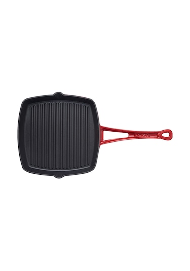 Lava Döküm Kare Izgara Tava Döküm Demir Yekpare Saplı Ölçü 26x26cm. - Kırmızı