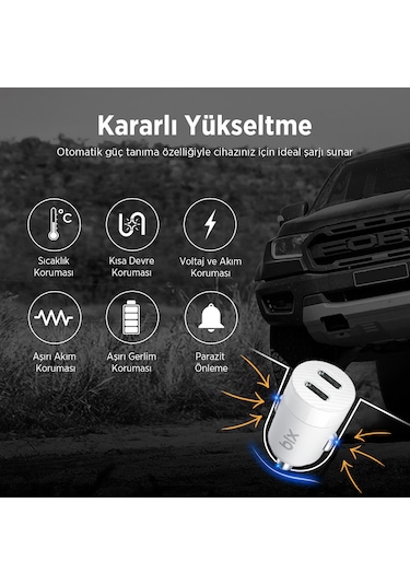 Bix Bxcc65c 65w Çift Portlu Usb-c Mini Araç İçi Şarj Cihazı Beyaz