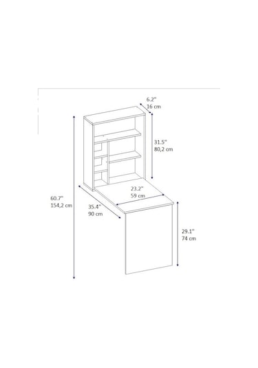 Arnetti Sedir Açılır Kapanır Raflı Çalışma Masası Beyaz