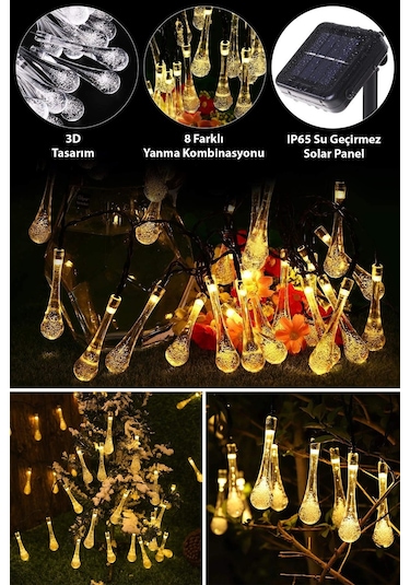 Trendpoint Solar 50 Ledli Su Damlası Model Sarı Renkli Güneş Ener