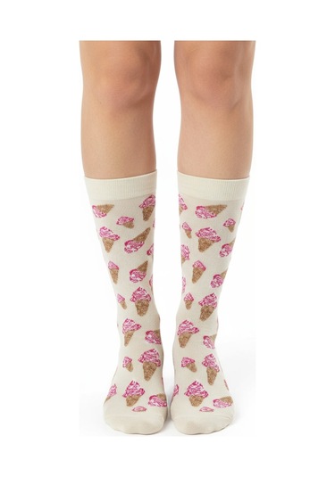 Gost Liria İce Cream Socks Desenli Unisex Soket Çorap EKru