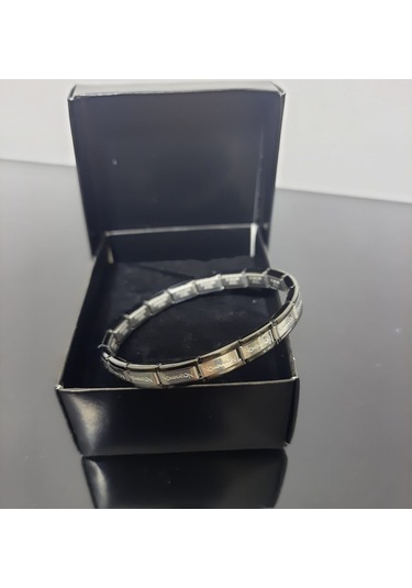 Çelik Bileklik İnce İtalyan Charm Model Unisex Erkek Kadın 3 Mm 18 Cm Ortası Gümüş Kenarı Siyah Çok Renkli