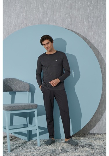 Erkek Uzun Kol Puanlı Antrasit Pijama Takımı C9t4n2o1 001