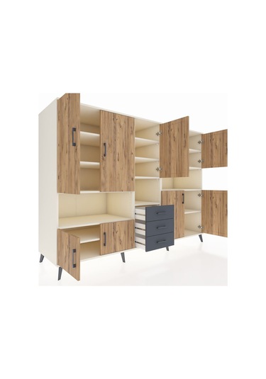 Kronos Dolap 13 Raflı 3 Çekmeceli 9 Kapaklı 220x59x163 Aytaşı-çam Aytaşı-çam/antrasit