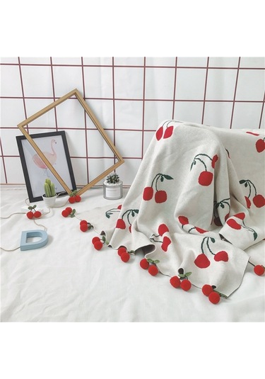Sones Çocuk Çilek Örgü Pamuklu Battaniye Ölçü: 100 X 130cm Beyaz