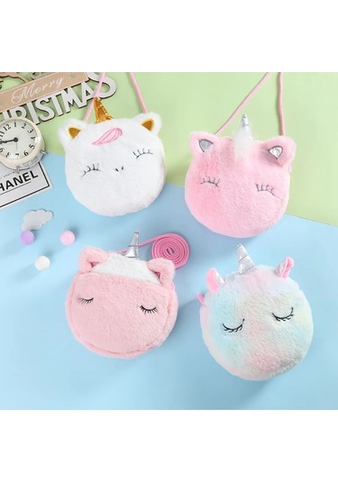 Moda Çocuk Kız Omuzdan Askili Çanta Sevimli Unicorn Hayvanlar Pink