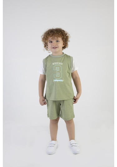 Erkek Çocuk Bikers Baskılı Kısa Kollu Şortlu Alt Üst Takım 001