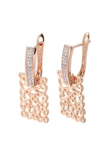 Samdoo Kadınlar İçin Gümüş Altın Kaplama Zirkonyalı Delikli Simpliçe Lüks Küpe - Gül Altını Rengi Gold