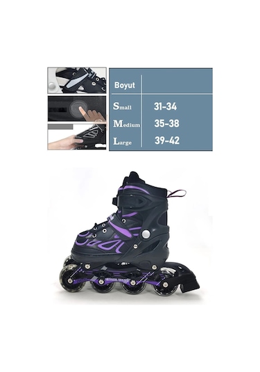 Vadi Mor Silikon Tekerli Ayarlanabilir Işıklı Paten S 31-34 Hp7128 Mor - Siyah