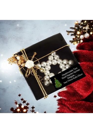 Yılbaşı -yeni Yıl Hediyesi 5 Adet İnci Yıldız Siyah Kutulu Anahtarlık