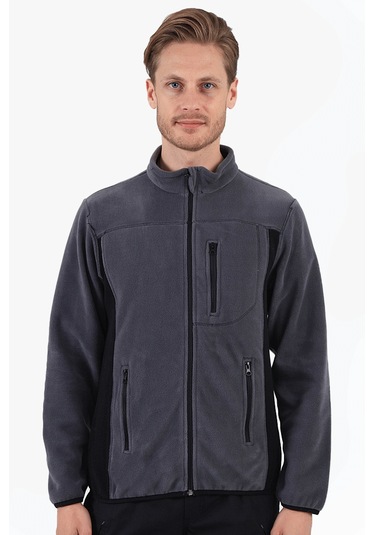 Çift Renkli Polar Ceket Gri - Siyah