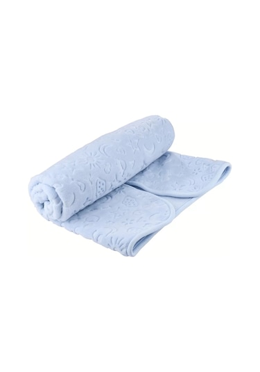 Mavi Bebek Çocuk Battaniyesi Kabartmalı Yumuşak İnce Mevsimlik 90 x 110 CM Örtü Mavi