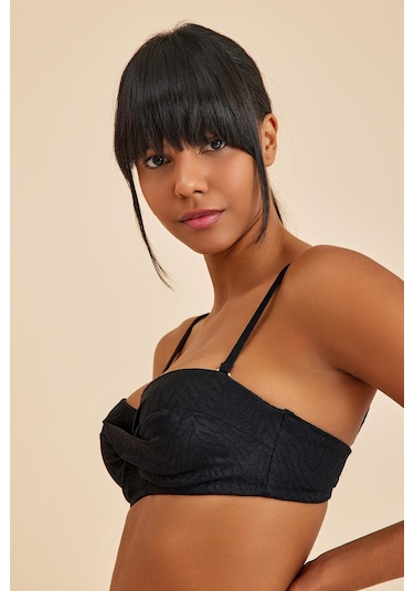 Amarelle Bali Siyah Balenli Dolgulu Straplez Push-up Bikini Üst Siyah