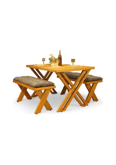 Neiwel Garden Sean Doğal Ahşap Banklı Bahçe Masa Takımı-100-300 Takım Açık Ceviz