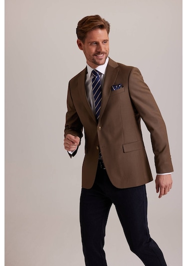 Erkek Taba Regular Fit Mono Yaka Blazer Ceket 001