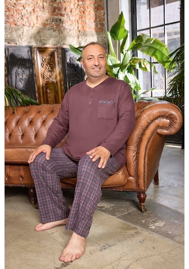Aydoğan Erkek Emir Büyük Beden Kışlık Termal Kestane Rengi Pijama Takım 0544 Kahverengi