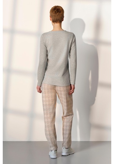 Doreanse Kadın Pembe Ekoseli Gri T-shirt Pijama Takımı 25k4043-standart Pembe