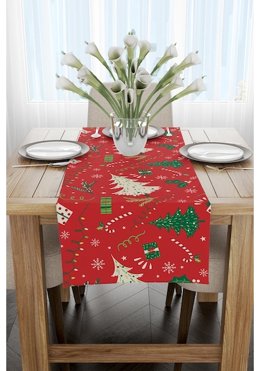 Cango Home CGH297-RN Yılbaşı Temalı Dijital Baskılı Runner Kırmızı - Yeşil