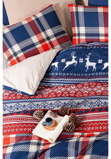 Lastikli Çarşaflı Çift Kişilik Nevresim Takımı Cerf Kırmızı-lacivert Kırmızı - Lacivert