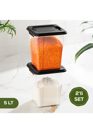 Porsima 4379 2li Mega Boy Hava Geçirmez Deterjan Saklama Kabı Erzak Saklama Kabı Seti Gri 5lt Gri - Şeffaf