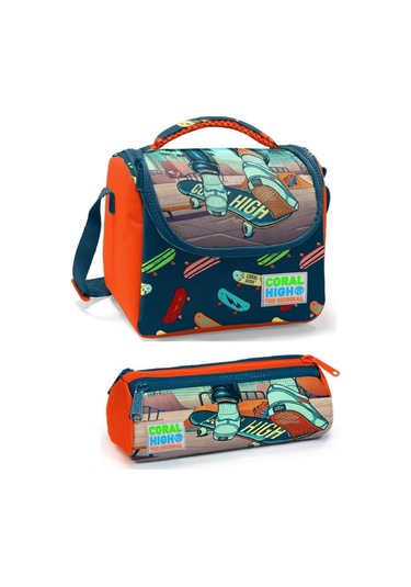 Coral High Erkek Çocuk Turuncu Yeşil Beslenme Çantası Seti
