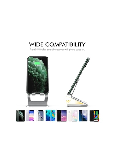 Cbtx Ahastyle St02 Alüminyum Alaşımlı Telefon Tutucu Şarj Standı Masaüstü Cep Telefonu Braketi - Gümüş