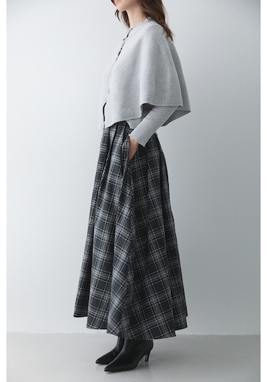 Antrasit Gri Deri Şeritli Ekoseli Etek - 4977 Antrasit - Gri