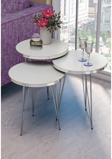 Zigon Sehpa Gümüş Beyaz Tel