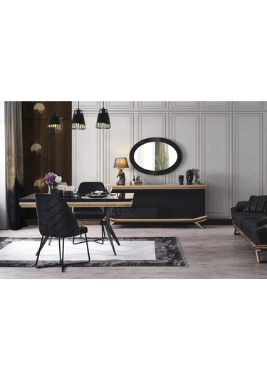 Okyanus Yemek Odası Takımı Yemek Masası + 4 Adet Sandalye Siyah