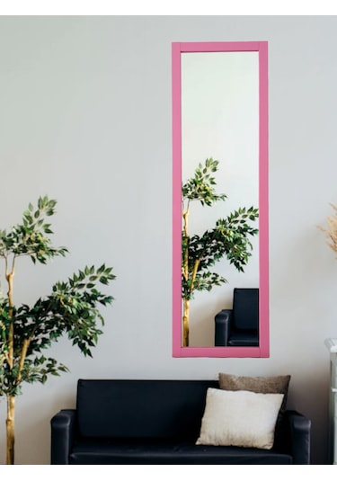 Pembe Ahşap Cerceve Duvar Aynaları 121x37 Cm Antre Hol Room C Pembe