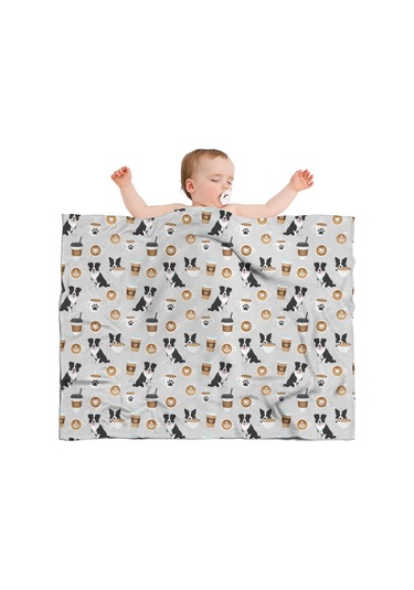 Border Collie Desenli 40x30 İnç Polar Bebek Battaniyesi, Yumuşak Ve Dört Mevsim Kullanım-a2 Border Collie Coffee