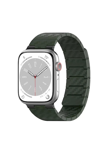 Apple Watch Uyumlu  45mm Carbon Steel Kordon - Koyu Yeşil