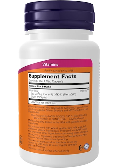 Now Foods Vitamin K2 Mk-7 300 Mcg Extra Strength Supports Bone Health 60 Veg Caps Aromasız