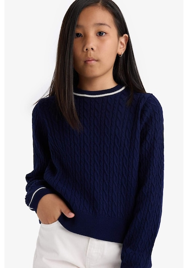 Defacto Kız Çocuk Okul Standart Fit Bisiklet Yaka Triko Kazak E7740a825aunv251 Lacivert