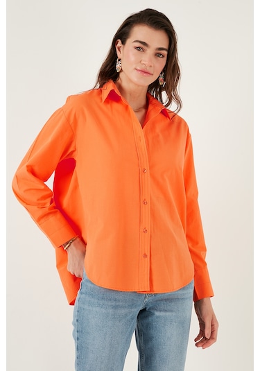 Lela Pamuklu Regular Fit Önü Kısa Arkası Uzun Oval Kesim Bayan Gömlek Cf25S163867 Orange