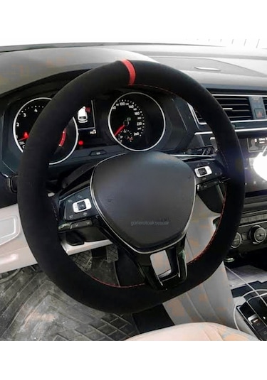 Vw Golf 7 Uyumlu Dikmeli Direksiyon Kılıfı Alkantra Kırmızı Yüzüklü