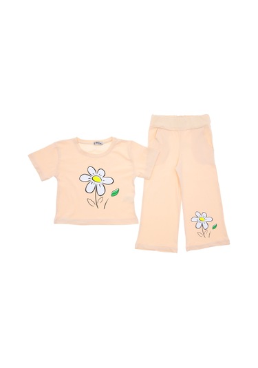 Kız Çocuk İkili Takım Papatya Baskılı Pudra