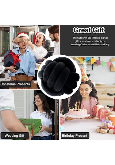 Lemestar Siyah Düğümlü Yumuşak Yastık - 20cm, Mutfak/koltuk/ Araba Dekoratif Yedek, Çocuk Hediyesi, Pp Pamuk Dolgulu Siyah