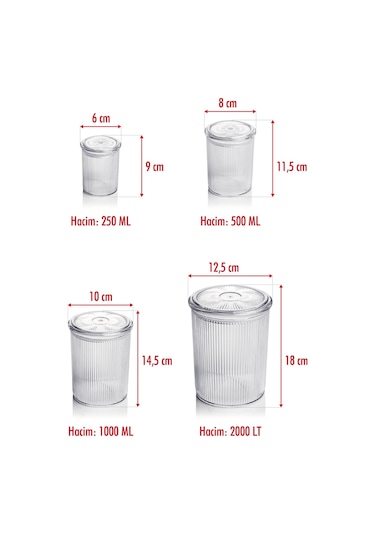 24'lü Barok Yuvarlak 4 Boy Kavanoz Seti & Saklama Kabı & Erzak Kabı 6 2000 Ml, 6 1000 Ml, 6 500 Ml, 6 250 Ml