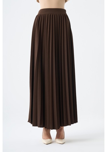 Basic Örme Pliseli Krep Kahve Etek 001