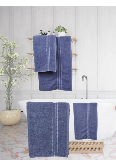 Goldroom Can 2 Li Pamuklu Banyo Seti Koyu Mavi
