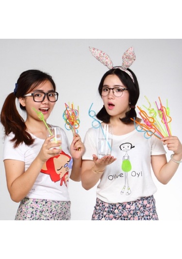 Sones 10 Adet Yaratıcı Plastik Kavisli Pipet, Rastgele Renk Stil Teslimatı