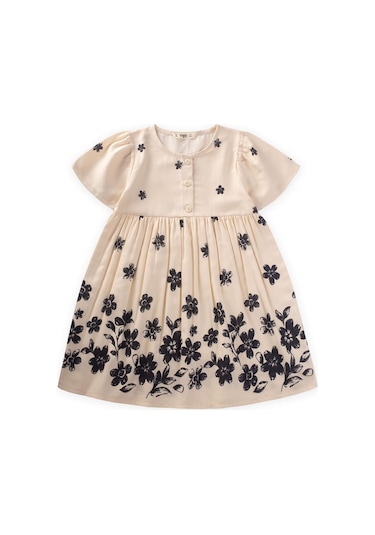 Cigit Papatya Desenli Elbise 2-8 Yaş Siyah Papatya Desen Siyah